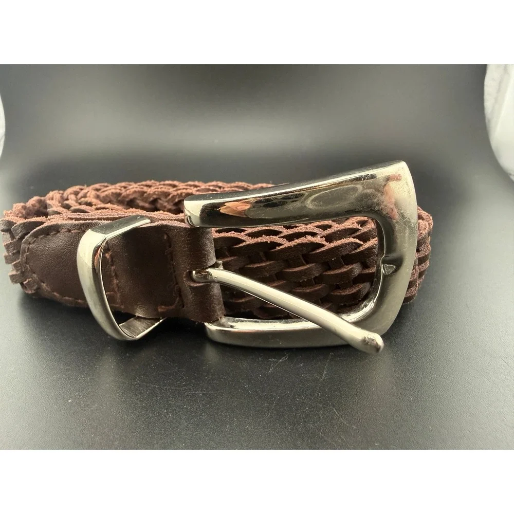Honors Mens Brown Braided Genuine Leather Belt Silver Buckle XL 616-0041